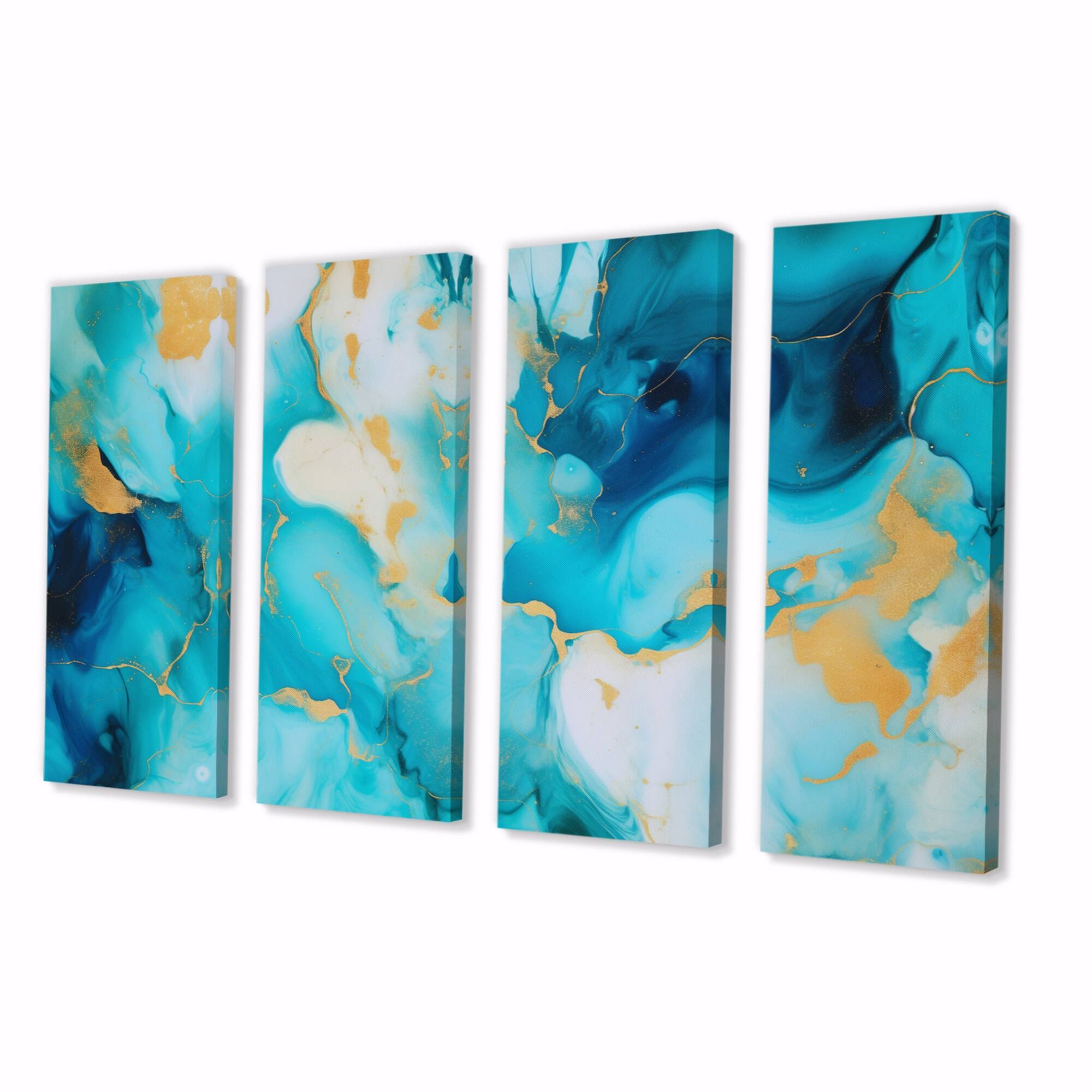 Designart "Turquoise Luxury Abstract Fluid Art II" Abstract Multipanel